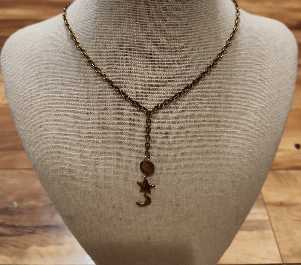 Johnny Was Gold Necklace with Star and Moon Charm